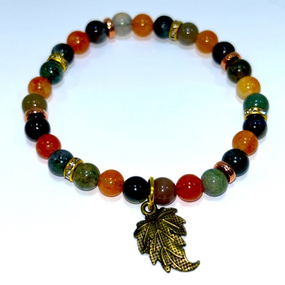 Handmade Fall Leaf Charm Bracelet with Natural
Indian Agate & Sun Stones! - Picture 4 of 5